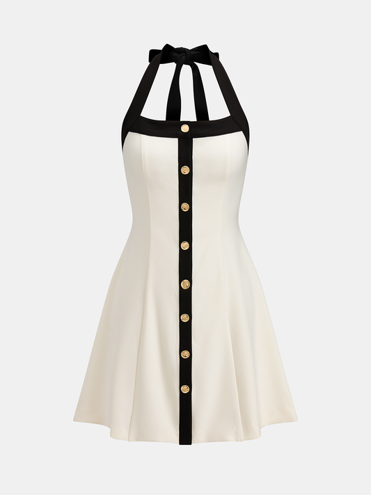 Contrast Halter A-Line Mini Dress