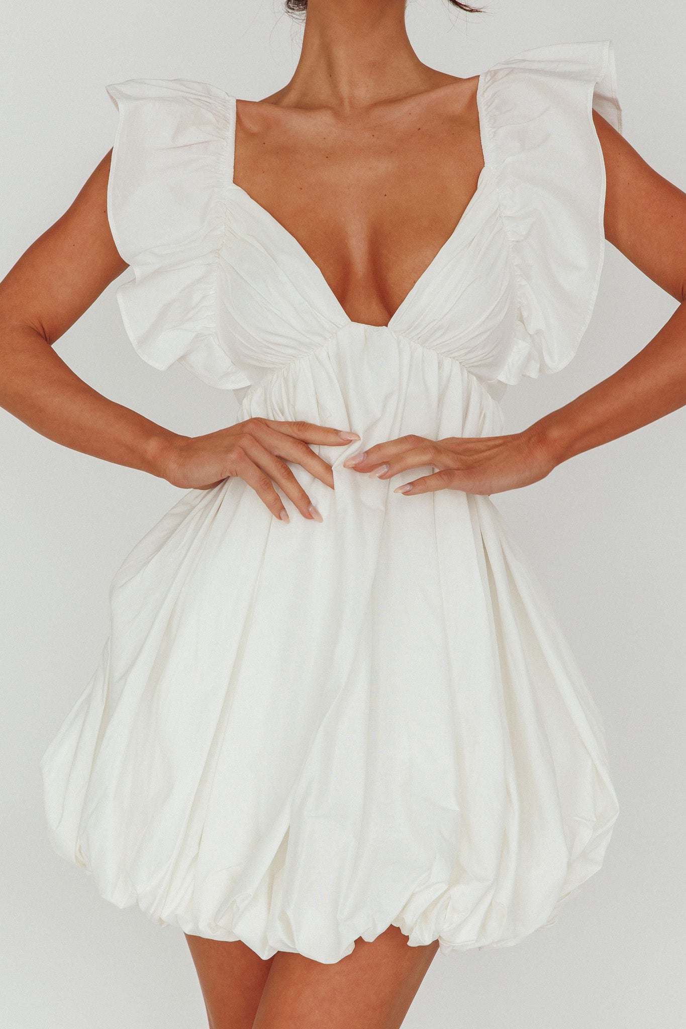 Horoscope Bubble Hem Mini Dress Ivory
